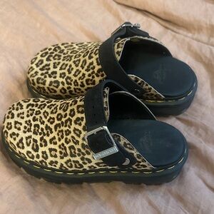 Dr Martens Leopard Print Clogs with Black Straps